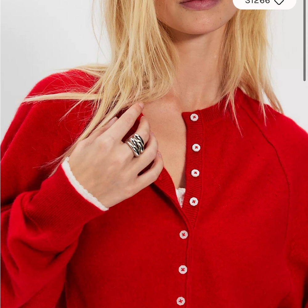 Free People Red Henley Button Pullover